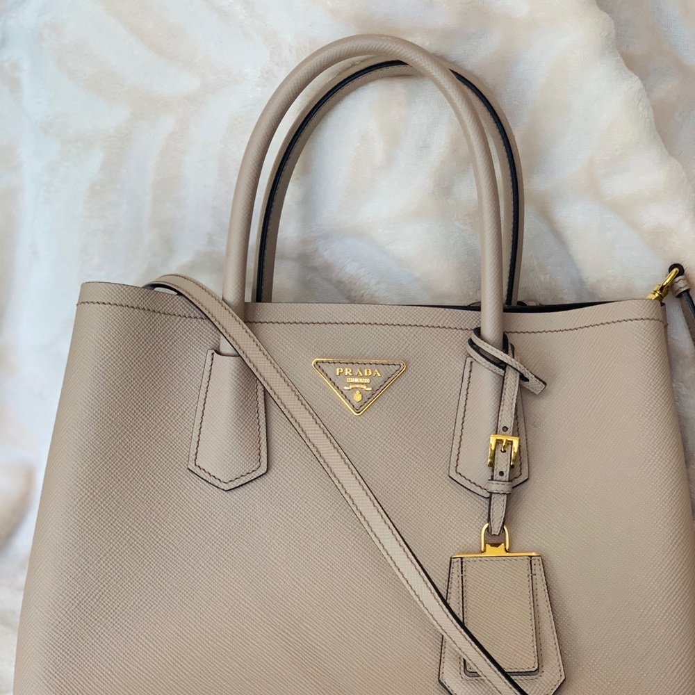 Prada Double Bag Tote in Clay/Black leather